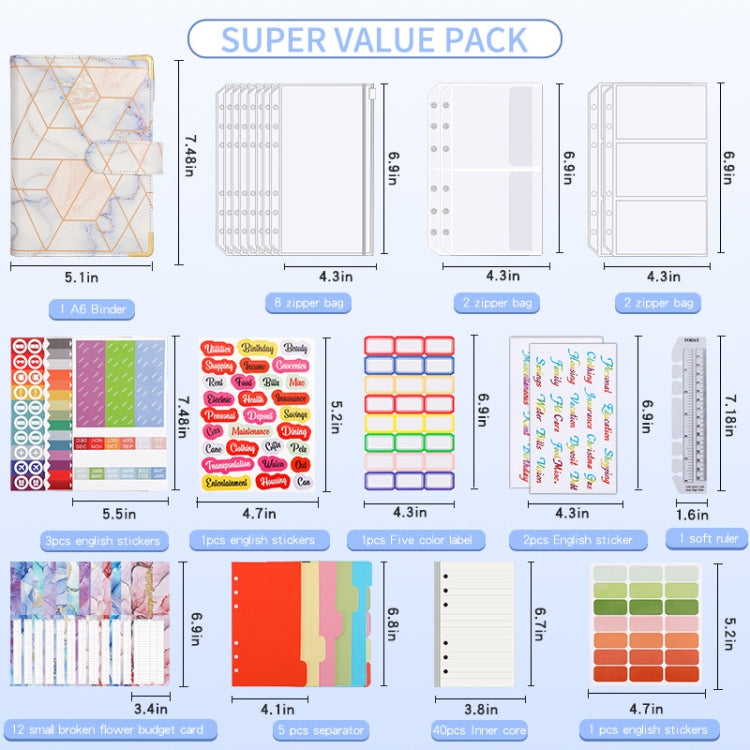 A6 Loose-leaf Notebook Budget Book Marbled Handbook,Style: Deluxe Model(Blue) - Notebooks by PMc TechLife | Online Shopping South Africa | PMc TechLife | Buy Now Pay Later Mobicred