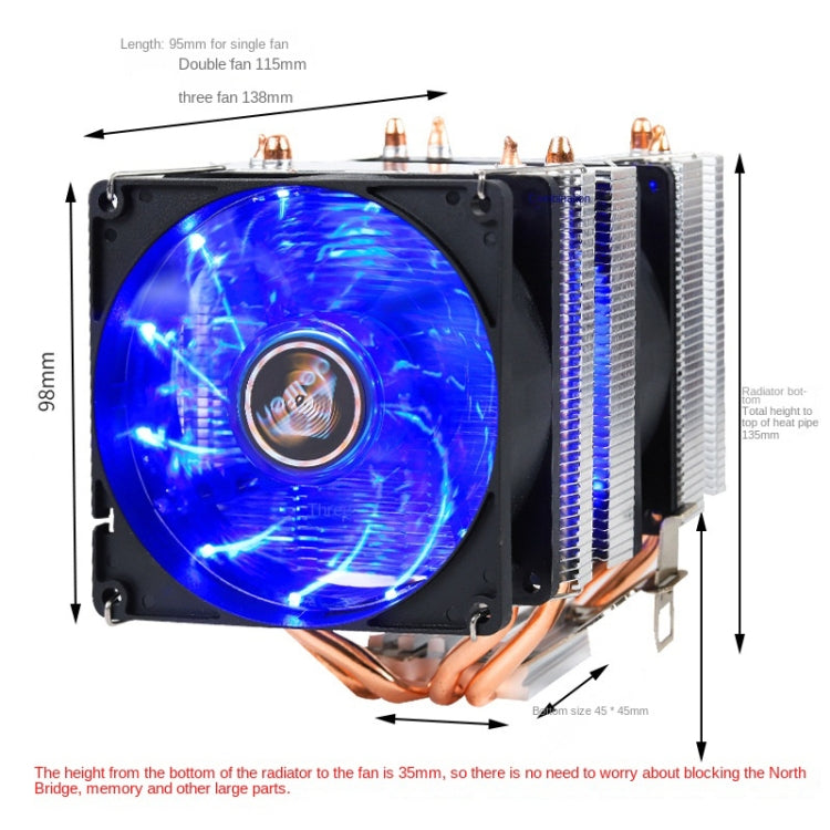 Desktop Computer 6 Copper Tube CPU Radiator Super Quiet Without Light 3-pin Double Fan - Fan Cooling by PMC Jewellery | Online Shopping South Africa | PMC Jewellery