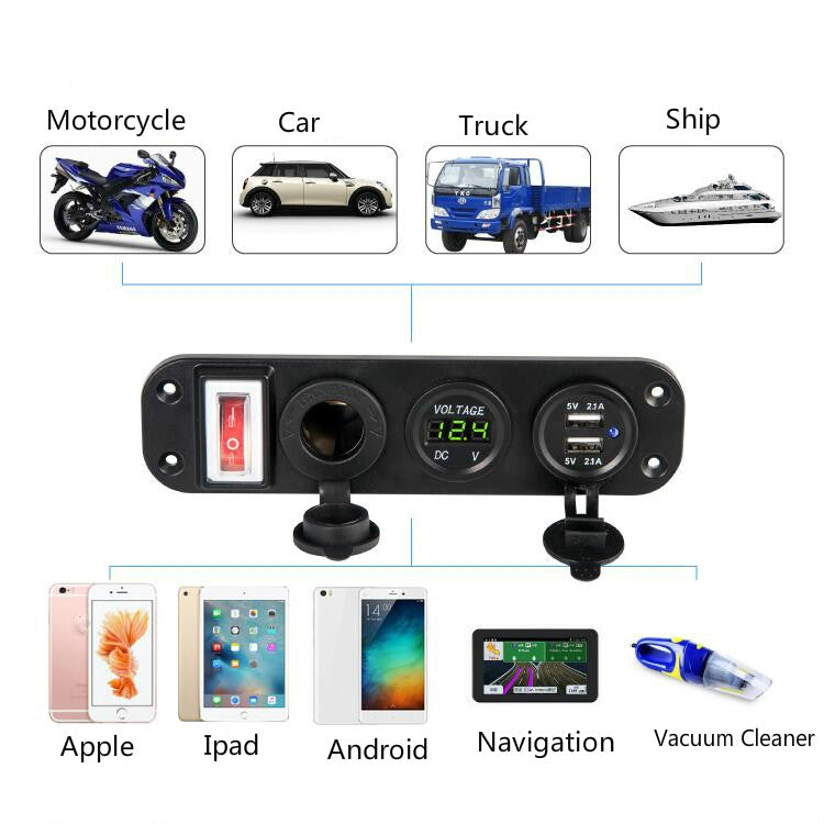 12V-24V Universal Car / Yacht Mobile Phone Charger Modification Ddual USB Panel with Switch(Red Light) - DIY Modified Charger by PMC Jewellery | Online Shopping South Africa | PMC Jewellery | Buy Now Pay Later Mobicred