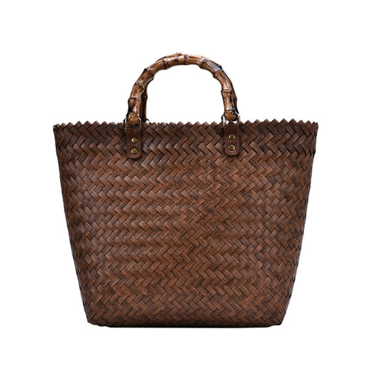 Retro Large-Capacity Bamboo Portable Straw Beach Bag(Brown) - Handbags by PMC Jewellery | Online Shopping South Africa | PMC Jewellery | Buy Now Pay Later Mobicred