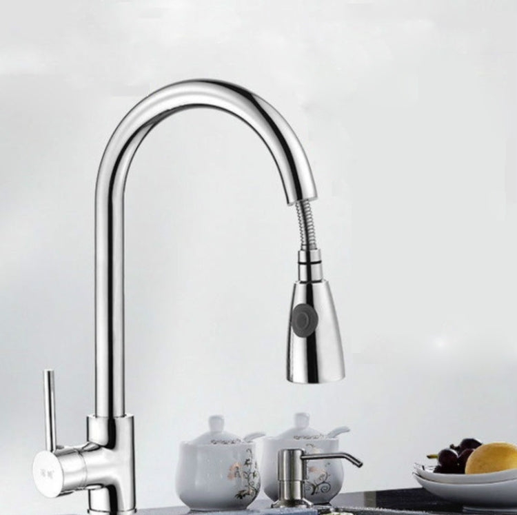 Kitchen Pull-out Faucet Hot And Cold Home 304 Stainless Steel Retractable Rotating Faucet, Style:Plating 304 - Faucets & Accessories by PMC Jewellery | Online Shopping South Africa | PMC Jewellery