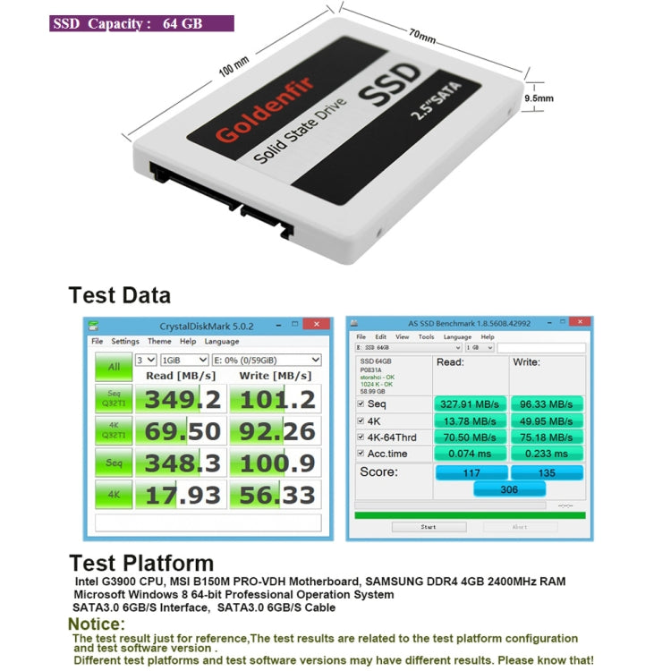 Goldenfir SSD 2.5 inch SATA Hard Drive Disk Disc Solid State Disk, Capacity: 64GB - Solid State Drives by Goldenfir | Online Shopping South Africa | PMC Jewellery | Buy Now Pay Later Mobicred