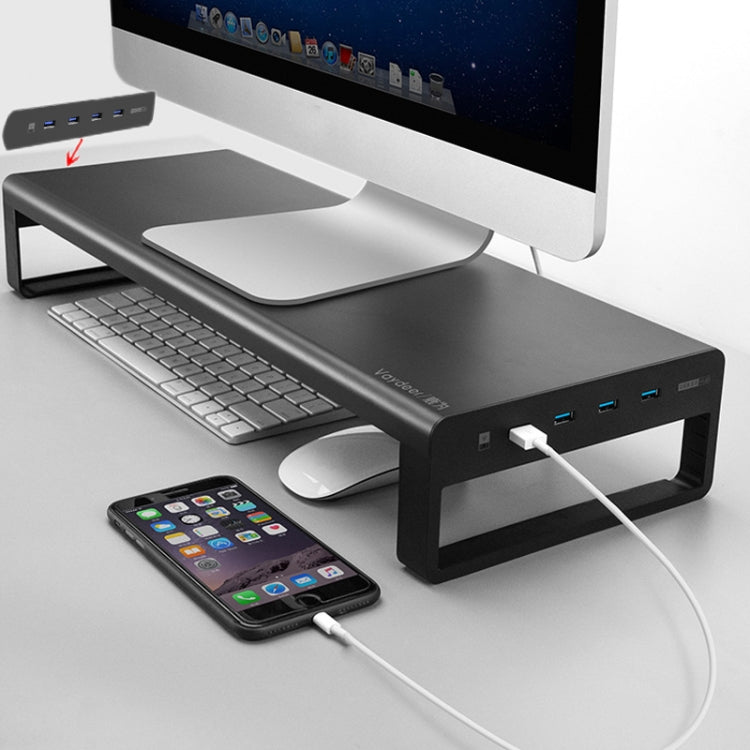 Vaydeer Metal Display Increase Rack Multifunctional Usb Wireless Laptop Screen Stand, Style:L-Top Configuration-Black(2xSplitter+8xUSB3.0) - Laptop Stand by Vaydeer | Online Shopping South Africa | PMC Jewellery | Buy Now Pay Later Mobicred