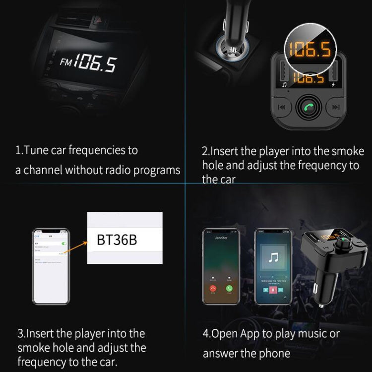 BT36B Car Bluetooth MP3 Music Player Car FM Transmitter Phone Hands-Free(Black Standard) - free shipping - PMC Jewellery - Order now!
