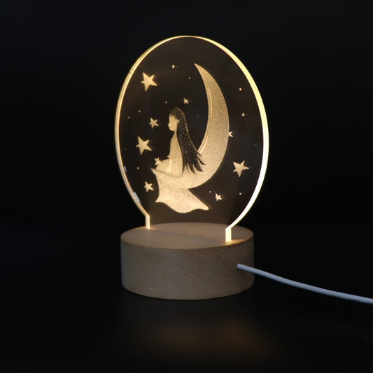 3D Atmosphere Decorative Light Acrylic Inner Carved LED Night Light Creative Girl Table Lamp(Moon Girl) - Novelty Lighting by PMC Jewellery | Online Shopping South Africa | PMC Jewellery | Buy Now Pay Later Mobicred