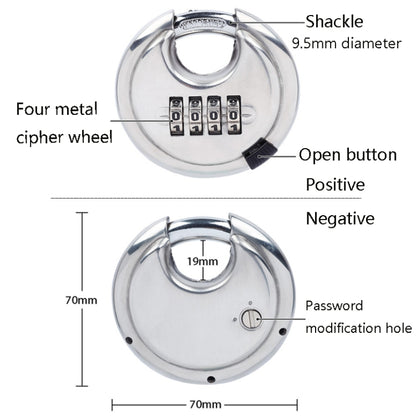 Stainless Steel Password Padlock 304 Waterproof And Rust-Proof Outdoor Courtyard Door Cabinet Lock Round Cake Lock(Silver) - Padlocks by PMC Jewellery | Online Shopping South Africa | PMC Jewellery