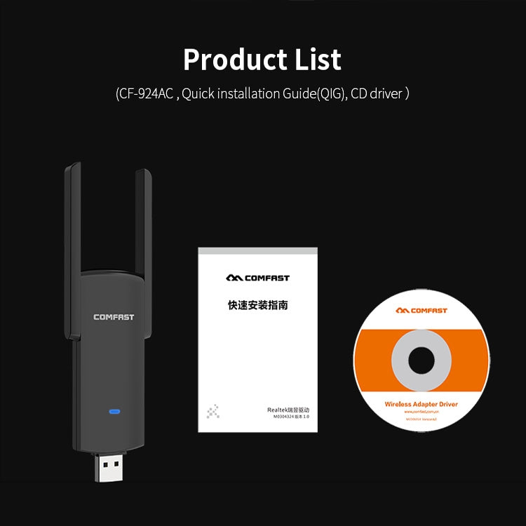 COMFAST CF-924AC V2 1200Mbps Dual Frequency Gigabit USB Computer WIFI Receiver High Power Wireless Network Card - USB Network Adapter by COMFAST | Online Shopping South Africa | PMC Jewellery | Buy Now Pay Later Mobicred