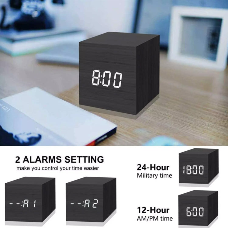 Multicolor Sounds Control Wooden Clock Modern Digital LED Desk Alarm Clock Thermometer Timer White Blue - Alarm Clocks by PMc TechLife | Online Shopping South Africa | PMc TechLife | Buy Now Pay Later Mobicred