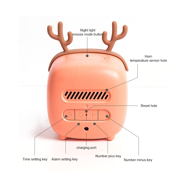 Cartoon Deer Shape Children Snooze Multifunctional USB Rechargeable Student LED Alarm Clock(Gray) - Novelty Clock by PMc TechLife | Online Shopping South Africa | PMc TechLife | Buy Now Pay Later Mobicred
