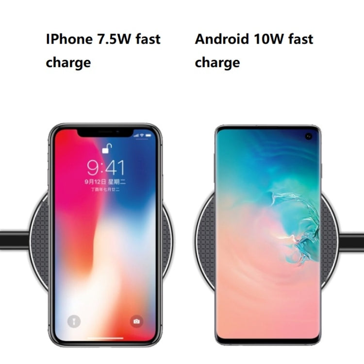 2pcs K8 10W Universal Aluminum Alloy Mobile Phone Wireless Charger, Specification:with 1m Cable(Black) - Wireless Charger by PMC Jewellery | Online Shopping South Africa | PMC Jewellery | Buy Now Pay Later Mobicred