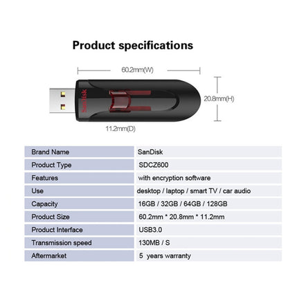 SanDisk CZ600 USB 3.0 High Speed U Disk, Capacity: 128GB - USB Flash Drives by SanDisk | Online Shopping South Africa | PMC Jewellery | Buy Now Pay Later Mobicred