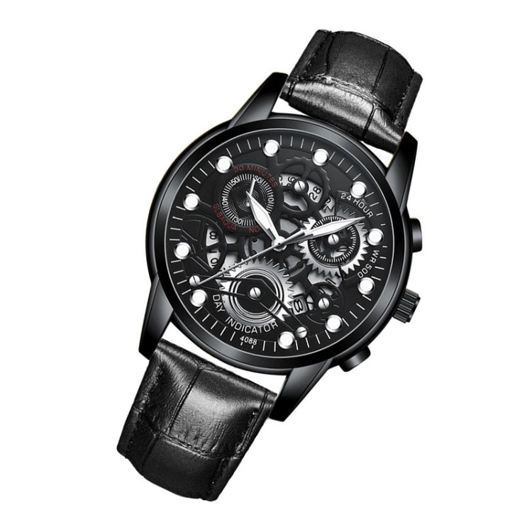 FNGEEN 4088 Men Hollow Quartz Watch Student Waterproof Luminous Watch(All Black Surface White Nails) - free shipping - PMC TechLife - Order now!