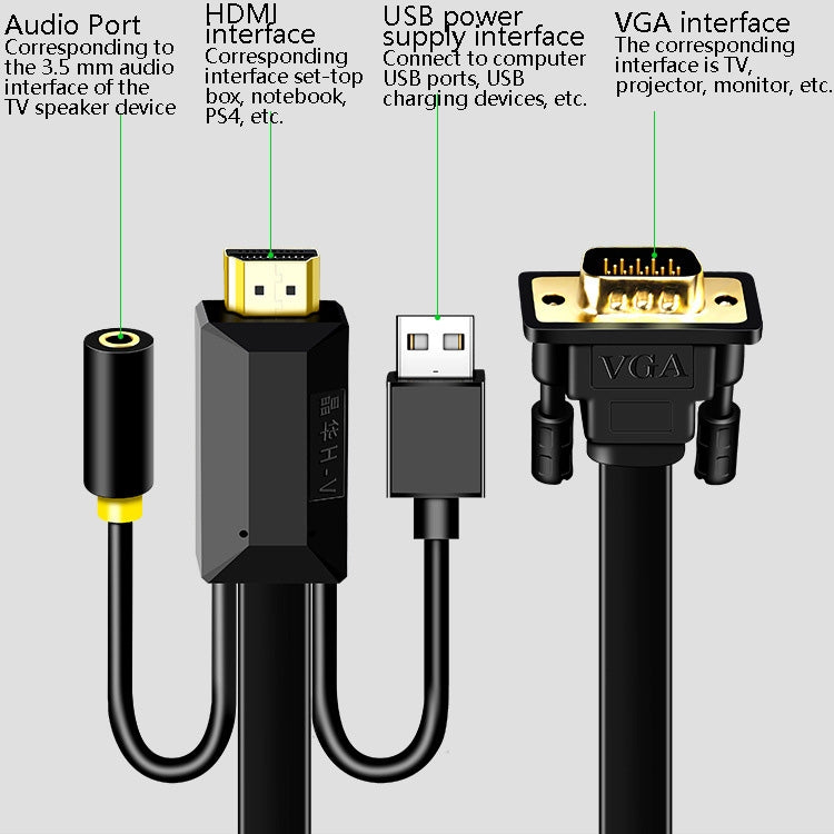 10m JH HV10 1080P HDMI to VGA Cable Projector TV Box Computer Notebook Industrial Display Adapter Cable - free shipping - PMC Jewellery - Order now!