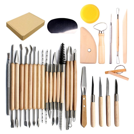 30 In 1 Wooden Pottery Clay Tools Multi-Function Clay Sculpture Tools - Art Supplies by PMC Jewellery | Online Shopping South Africa | PMC Jewellery