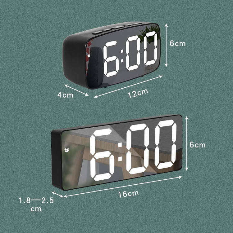 Mirror Bedside Alarm Clock Battery Plug-In Dual-Purpose LED Clock, Colour: Arc-shaped Black Shell (Black Surface Green Light) - Alarm Clocks by PMc TechLife | Online Shopping South Africa | PMc TechLife | Buy Now Pay Later Mobicred
