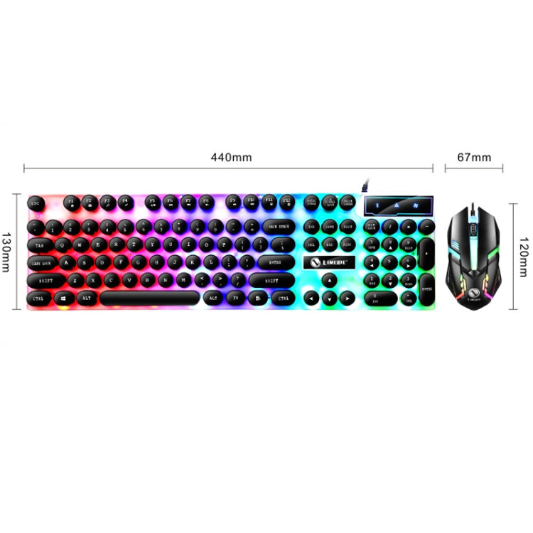 LIMEIDE GTX300 104 Keys Retro Round Key Cap USB Wired Mouse Keyboard, Cable Length: 1.4m, Colour: Punk Set Black - Wired Keyboard by LIMEIDE | Online Shopping South Africa | PMC TechLife | Buy Now Pay Later Mobicred