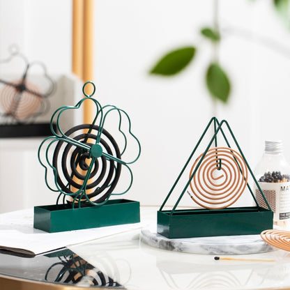 Simple Hangable Wrought Iron Mosquito Coil Holder Portable Fireproof Mosquito Coil Tray Incense Burner Ornaments Four Leaf Grass (Ink Green) - Mosquito Coil Tray by PMC Jewellery | Online Shopping South Africa | PMC Jewellery | Buy Now Pay Later Mobicred