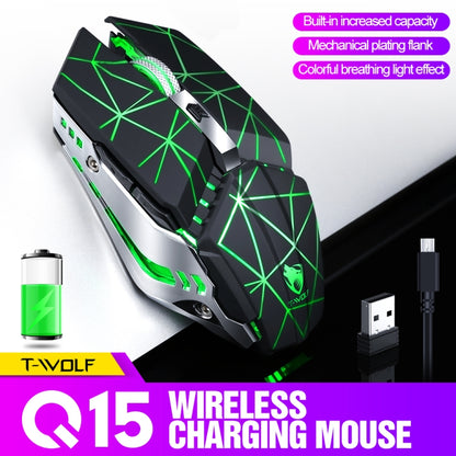 T-WOLF Q15 6-Buttons 1600 DPI Wireless Rechargeable Mute Office Gaming Mouse with 7 Color Breathing Light( Stars Black) - Wireless Mice by T-WOLF | Online Shopping South Africa | PMC Jewellery | Buy Now Pay Later Mobicred