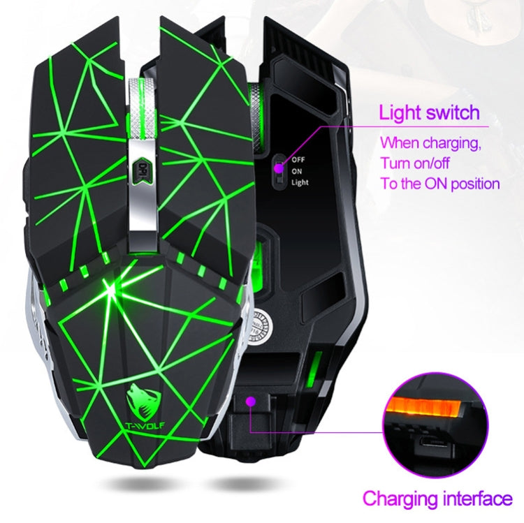 T-WOLF Q15 6-Buttons 1600 DPI Wireless Rechargeable Mute Office Gaming Mouse with 7 Color Breathing Light(Technology Black) - Wireless Mice by T-WOLF | Online Shopping South Africa | PMC Jewellery | Buy Now Pay Later Mobicred