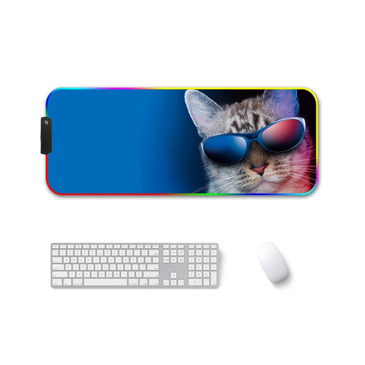 300x350x3mm F-01 Rubber Thermal Transfer RGB Luminous Non-Slip Mouse Pad(Glasses Cat) - Mouse Pads by PMC Jewellery | Online Shopping South Africa | PMC Jewellery | Buy Now Pay Later Mobicred