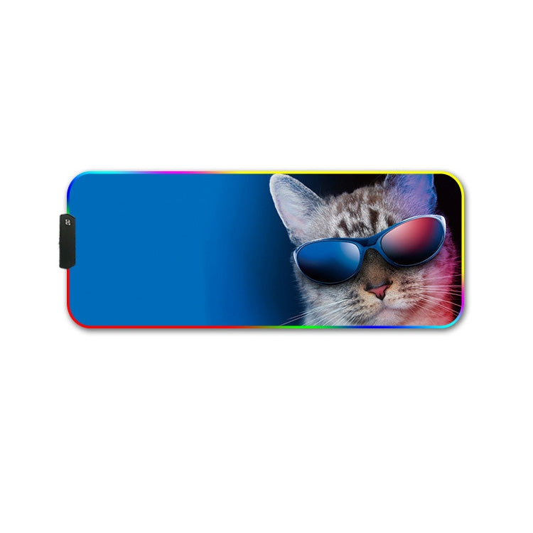 350x600x3mm F-01 Rubber Thermal Transfer RGB Luminous Non-Slip Mouse Pad(Glasses Cat) - Mouse Pads by PMC Jewellery | Online Shopping South Africa | PMC Jewellery | Buy Now Pay Later Mobicred