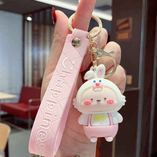 5 PCS MX-80100 Cartoon Cute Rabbit Simple Schoolbag Pendant Car Key Ring(Pink) - Key Rings by PMC Jewellery | Online Shopping South Africa | PMC Jewellery | Buy Now Pay Later Mobicred