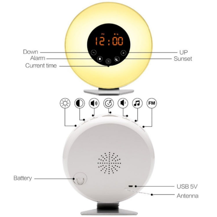 Simulated Sunrise And Sunset Sleep Light Alarm Clock with FM Radio(EU Plug) - Alarm Clocks by PMc TechLife | Online Shopping South Africa | PMc TechLife | Buy Now Pay Later Mobicred