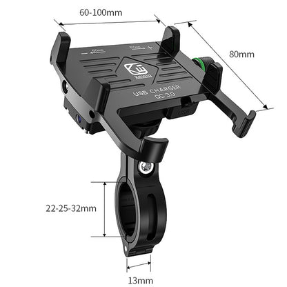 Kewig M6-S 12V Motorcycle Waterproof Aluminum Alloy Mobile Phone Bracket With QC3.0 Fast Charging(Black) - Holder by Kewig | Online Shopping South Africa | PMC Jewellery | Buy Now Pay Later Mobicred