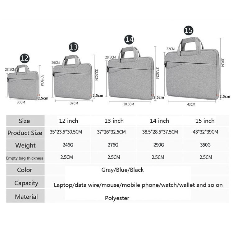 BUBM FMBX Laptop Liner Bag Business Computer Bag Large-Capacity Computer Handbag, Size: 11/12 inch(Gray) - 12.1 inch by BUBM | Online Shopping South Africa | PMC TechLife | Buy Now Pay Later Mobicred
