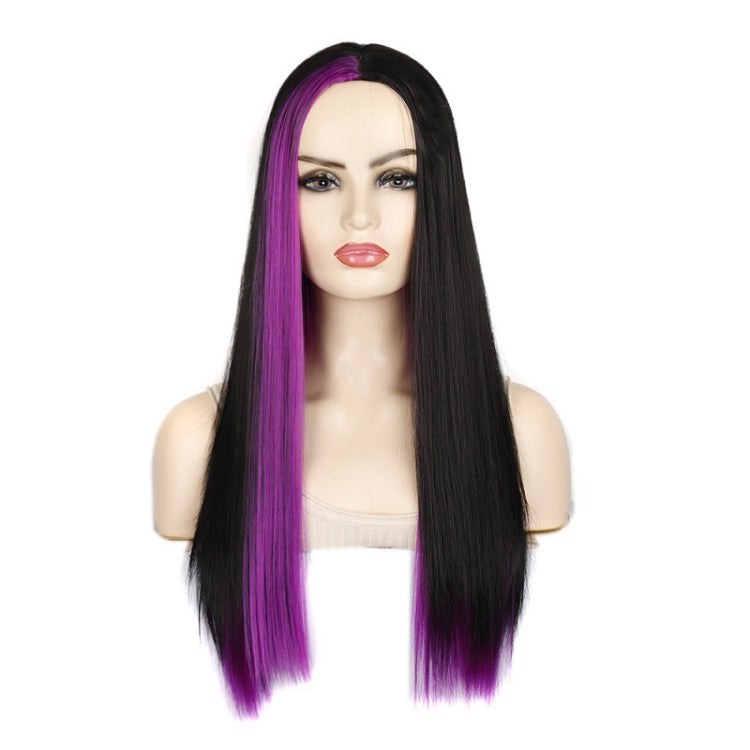 Fashion Medium Haircut Side Bangs Highlight Color Long Straight Wig(Black Volet) - free shipping - PMC TechLife - Order now!