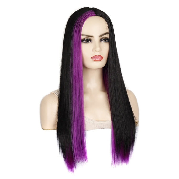 Fashion Medium Haircut Side Bangs Highlight Color Long Straight Wig(Black Ink Green) - free shipping - PMC TechLife - Order now!