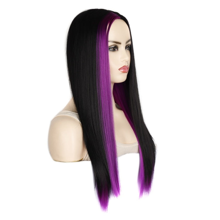 Fashion Medium Haircut Side Bangs Highlight Color Long Straight Wig(Black Pink) - free shipping - PMC TechLife - Order now!