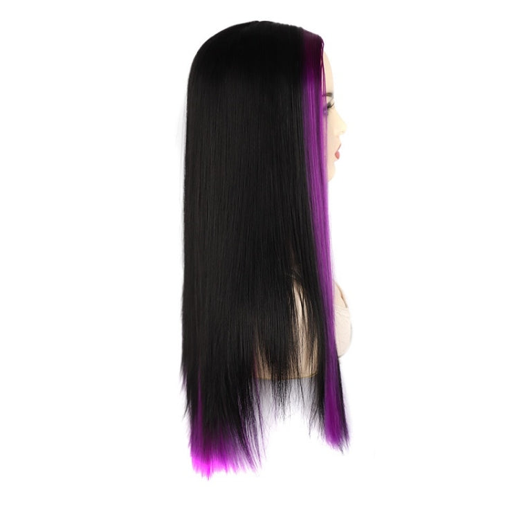 Fashion Medium Haircut Side Bangs Highlight Color Long Straight Wig(Black Ink Green) - free shipping - PMC TechLife - Order now!