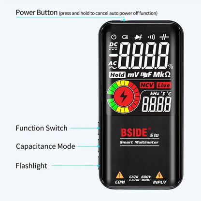 BSIDE Digital Multimeter 9999 Counts LCD Color Display DC AC Voltage Capacitance Diode Meter, Specification: S10 Dry Battery Version (Red) - Digital Multimeter by BSIDE | Online Shopping South Africa | PMC Jewellery | Buy Now Pay Later Mobicred