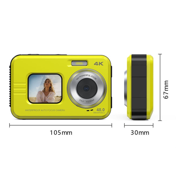 WDC901 3.5m Waterproof 48MP HD Dual Screen Outdoor Sports Digital Camera AU Plug(Yellow) - Children Cameras by PMC Jewellery | Online Shopping South Africa | PMC Jewellery | Buy Now Pay Later Mobicred