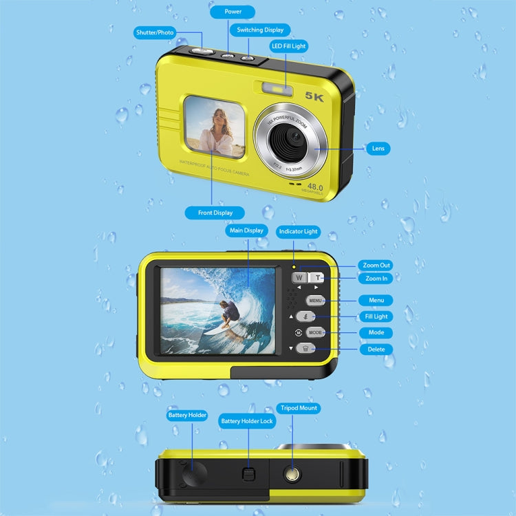 WDC901 3.5m Waterproof 48MP HD Dual Screen Outdoor Sports Digital Camera US Plug(Black) - Children Cameras by PMC Jewellery | Online Shopping South Africa | PMC Jewellery | Buy Now Pay Later Mobicred