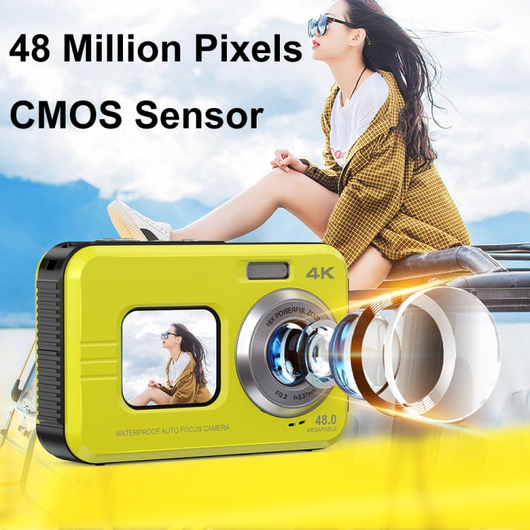 WDC901 3.5m Waterproof 48MP HD Dual Screen Outdoor Sports Digital Camera AU Plug(Yellow) - Children Cameras by PMC Jewellery | Online Shopping South Africa | PMC Jewellery | Buy Now Pay Later Mobicred