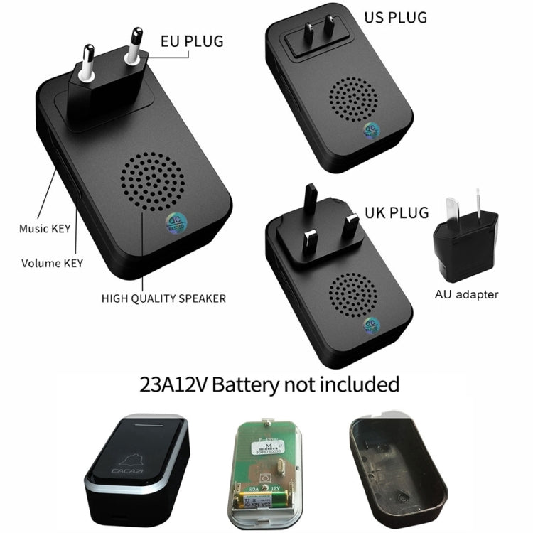 CACAZI Home Smart Digital Wireless Doorbell Remote Electronic Doorbell Elderly Pager, Style: EU Plug(Black) - Wireless Doorbell by CACAZI | Online Shopping South Africa | PMC Jewellery | Buy Now Pay Later Mobicred