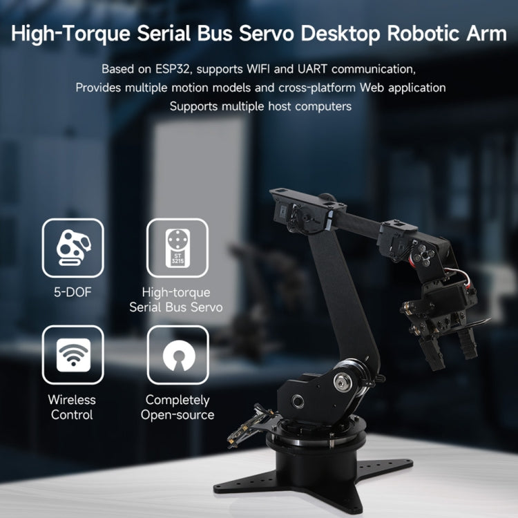 Waveshare High-Torque Serial Bus Servo, Desktop Robotic Arm Kit, Based On ESP32, 5-DOF, Plug:EU Plug - free shipping - PMC Jewellery - Order now!