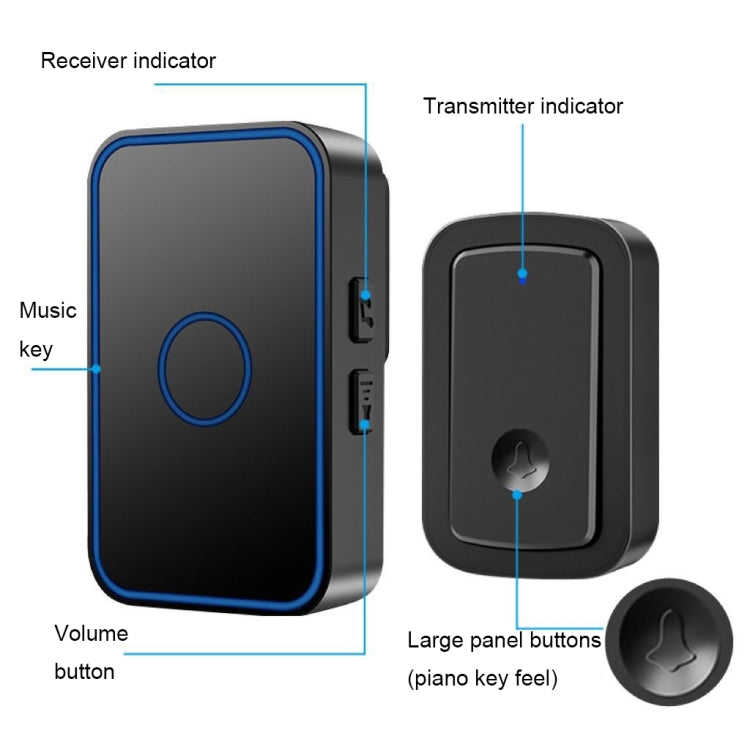 CACAZI  A19 1 For 3 Wireless Music Doorbell without Battery, UK Plug(Black) - Wireless Doorbell by CACAZI | Online Shopping South Africa | PMC Jewellery