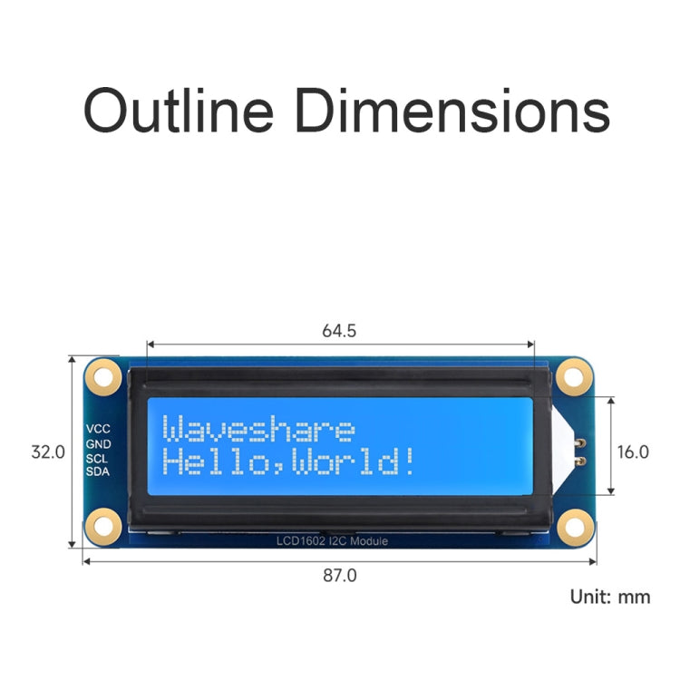 Waveshare 23991 LCD1602 I2C Module, White with Blue Background, 16x2 Characters, 3.3V/5V - Modules Expansions Accessories by Waveshare | Online Shopping South Africa | PMC Jewellery | Buy Now Pay Later Mobicred