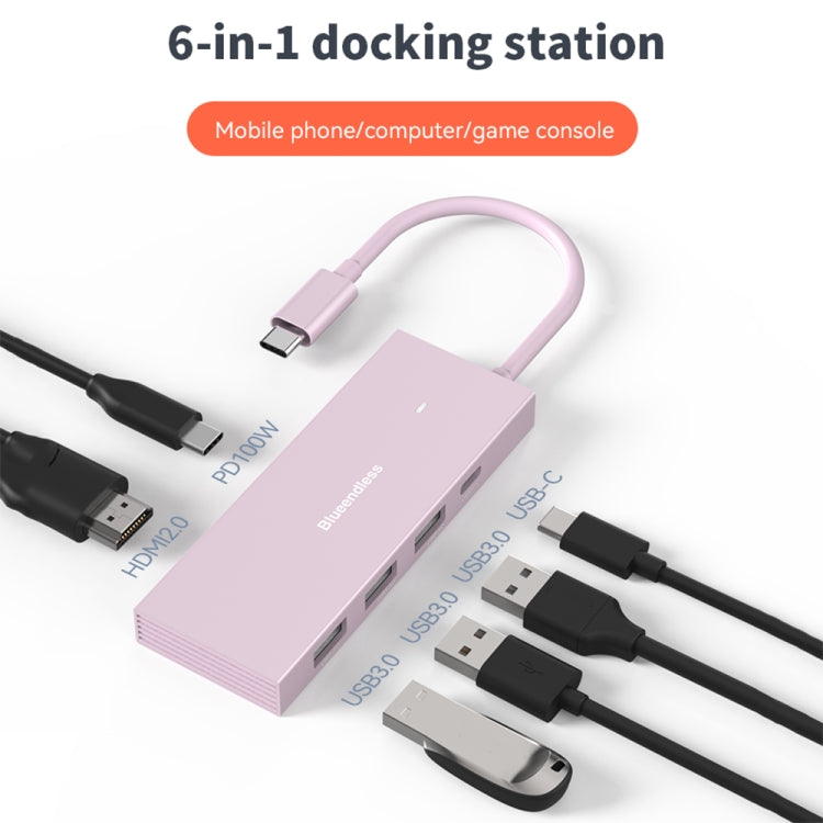 Blueendless 4K60Hz + Data Port Type-C Docking Station USB3.0 Splitter, Spec: 7-in-1 Card Reading Blue - free shipping - PMC Jewellery - Order now!