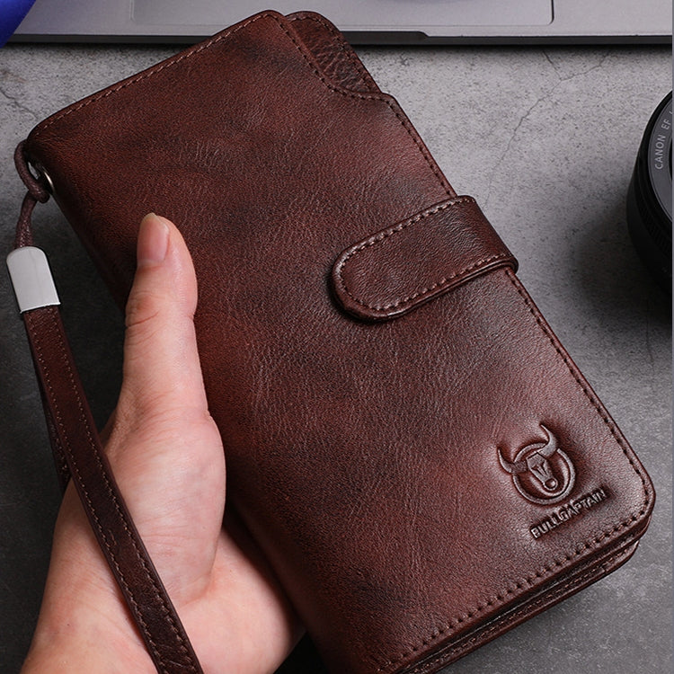 BULL CAPTAIN 028 Long Buckle Retro Cowhide Multi-Function Wallet (Coffee) - free shipping - PMC TechLife - Order now!