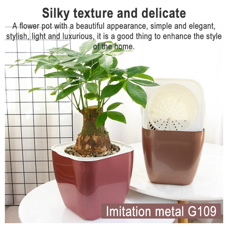 Imitation Metal Colorful Water Storage Plastic Flowerpot, Size: G105 Small Pot(Square Silver Grey) - Flower Pots & Planters by PMc TechLife | Online Shopping South Africa | PMc TechLife | Buy Now Pay Later Mobicred