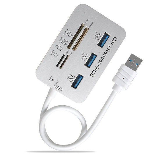 619-3.0 3 Port HUB + 4 Port Card Reader One to Three High Speed USB 3.0 Hub Splitter(White) - USB 3.0 HUB by PMC Jewellery | Online Shopping South Africa | PMC Jewellery | Buy Now Pay Later Mobicred