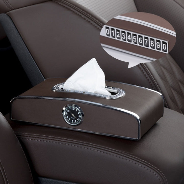 Car Clock Tissue Box Multi-Function Vehicle Instrument Table Paper Towel Box, Style: Clock+Parking Card (Mocha Brown) - Tissue Boxes by PMC Jewellery | Online Shopping South Africa | PMC Jewellery