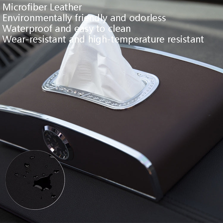 Car Clock Tissue Box Multi-Function Vehicle Instrument Table Paper Towel Box, Style: With Clock (Mocha Brown) - Tissue Boxes by PMC TechLife | Online Shopping South Africa | PMC TechLife | Buy Now Pay Later Mobicred
