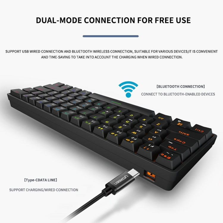 LEAVEN K28 61 Keys Gaming Office Computer RGB Wireless Bluetooth + Wired Dual Mode Mechanical Keyboard, Cabel Length:1.5m, Colour: Red Axis (White) - free shipping - PMC Jewellery - Order now!