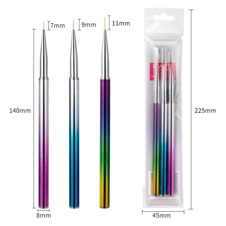 3 in 1 Color Titanium Nail Pen Color Drawing Pen Drawing Flower Nail Tool(7/9/11mm) - Nail Art Equipment by PMC Jewellery | Online Shopping South Africa | PMC Jewellery | Buy Now Pay Later Mobicred