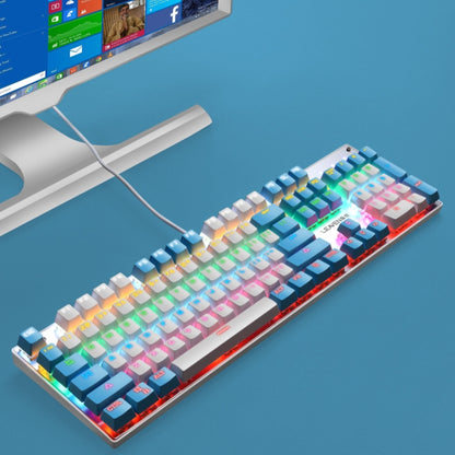 104 Keys Green Shaft RGB Luminous Keyboard Computer Game USB Wired Metal Mechanical Keyboard, Cabel Length:1.5m, Style: Double Imposition Version (White Blue) - Wired Keyboard by PMC Jewellery | Online Shopping South Africa | PMC Jewellery | Buy Now Pay Later Mobicred